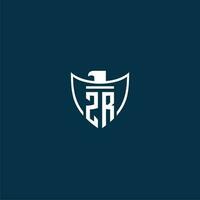ZR initial monogram logo for shield with eagle image vector design