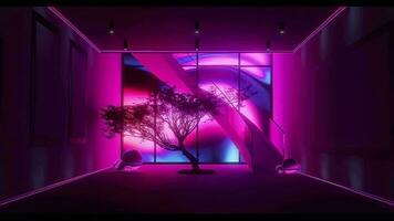 3d néon luz cena animação dentro a quarto video