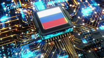 nationaal vlag van Rusland Aan de in werking chipset. Russisch informatie technologie of hardware ontwikkeling verwant conceptuele 3d animatie video