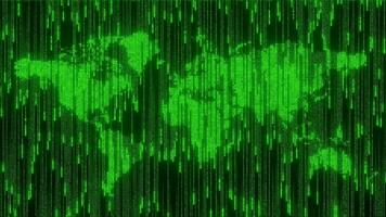 Hintergrund Welt Karte. Video Hintergrund mit animiert Grün Welt Karte und Code.