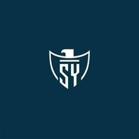 SY initial monogram logo for shield with eagle image vector design