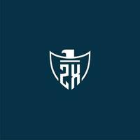 ZX initial monogram logo for shield with eagle image vector design