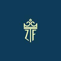 ZF initial monogram shield logo design for crown vector image