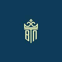 BN initial monogram shield logo design for crown vector image