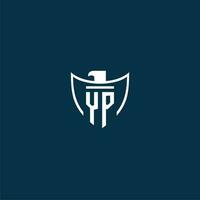 YP initial monogram logo for shield with eagle image vector design