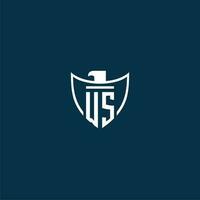 WS initial monogram logo for shield with eagle image vector design