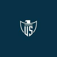 WS initial monogram logo for shield with eagle image vector design