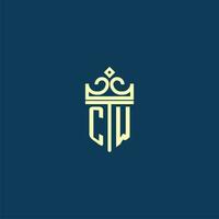 CW initial monogram shield logo design for crown vector image