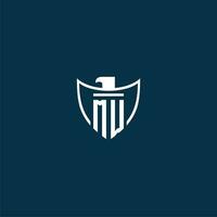 MW initial monogram logo for shield with eagle image vector design