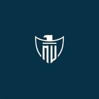 MW initial monogram logo for shield with eagle image vector design