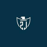 ZJ initial monogram logo for shield with eagle image vector design
