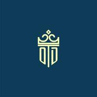 OD initial monogram shield logo design for crown vector image