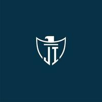 JI initial monogram logo for shield with eagle image vector design