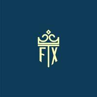 FX initial monogram shield logo design for crown vector image