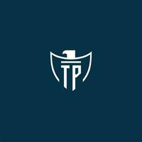 TP initial monogram logo for shield with eagle image vector design