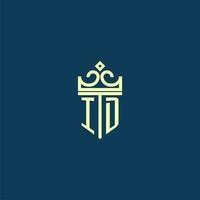 ID initial monogram shield logo design for crown vector image