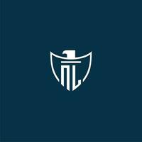 NL initial monogram logo for shield with eagle image vector design