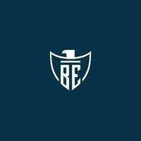 BE initial monogram logo for shield with eagle image vector design