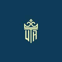 WR initial monogram shield logo design for crown vector image