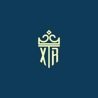 XR initial monogram shield logo design for crown vector image