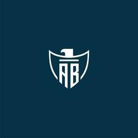 AB initial monogram logo for shield with eagle image vector design