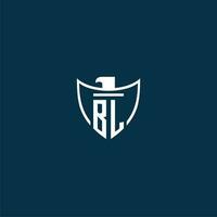 BL initial monogram logo for shield with eagle image vector design
