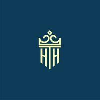 HH initial monogram shield logo design for crown vector image