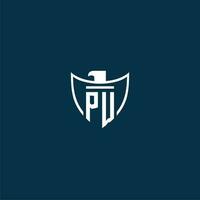 PW initial monogram logo for shield with eagle image vector design