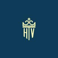 HV initial monogram shield logo design for crown vector image
