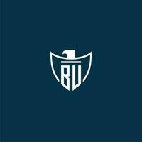 BW initial monogram logo for shield with eagle image vector design