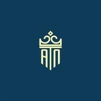 AN initial monogram shield logo design for crown vector image
