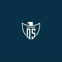 OS initial monogram logo for shield with eagle image vector design