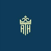 RH initial monogram shield logo design for crown vector image