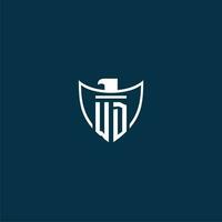 WD initial monogram logo for shield with eagle image vector design