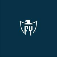 FY initial monogram logo for shield with eagle image vector design