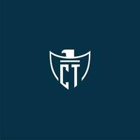 CT initial monogram logo for shield with eagle image vector design