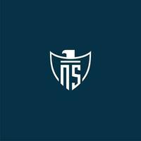 NS initial monogram logo for shield with eagle image vector design