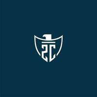 ZC initial monogram logo for shield with eagle image vector design