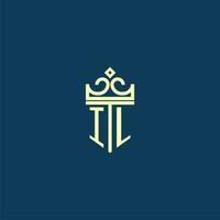 IL initial monogram shield logo design for crown vector image