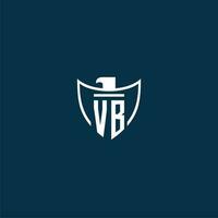 VB initial monogram logo for shield with eagle image vector design