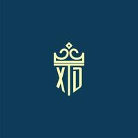 XD initial monogram shield logo design for crown vector image