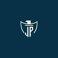 JP initial monogram logo for shield with eagle image vector design