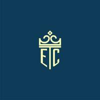 EC initial monogram shield logo design for crown vector image