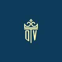 OV initial monogram shield logo design for crown vector image