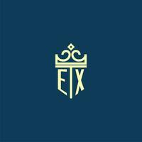 EX initial monogram shield logo design for crown vector image