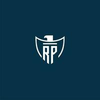 RP initial monogram logo for shield with eagle image vector design