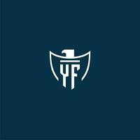 YF initial monogram logo for shield with eagle image vector design
