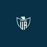 WA initial monogram logo for shield with eagle image vector design