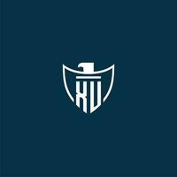 XU initial monogram logo for shield with eagle image vector design