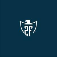 ZF initial monogram logo for shield with eagle image vector design